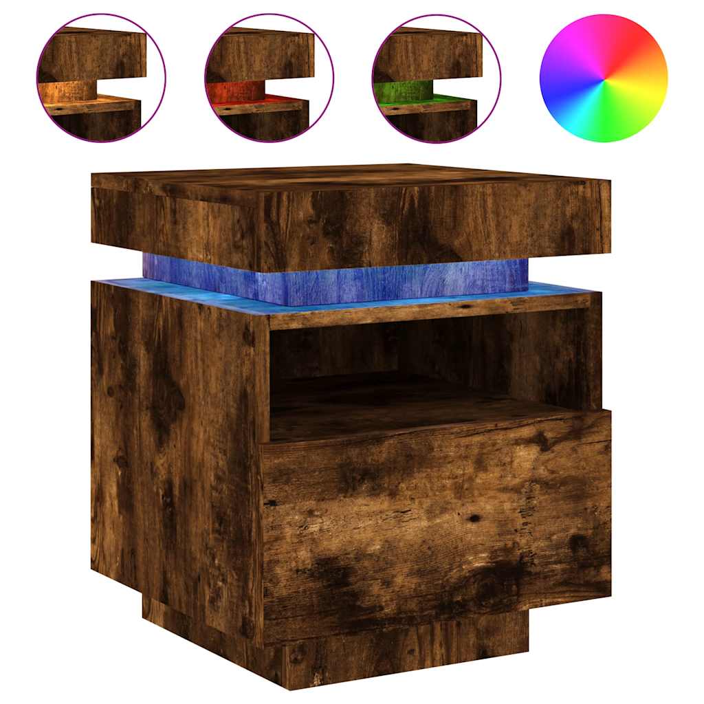 Bedside Cabinets with LED Lights 2 pcs Smoked Oak 40x39x48.5 cm
