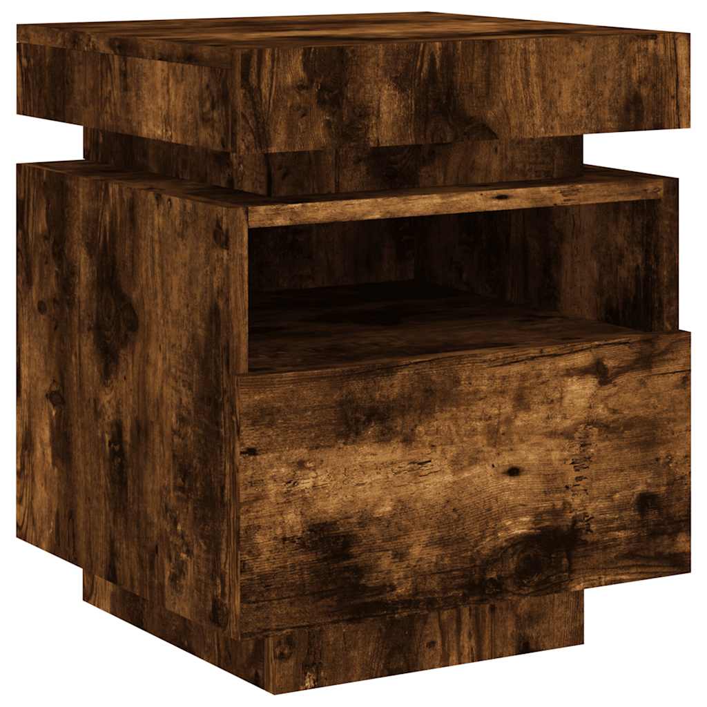 Bedside Cabinets with LED Lights 2 pcs Smoked Oak 40x39x48.5 cm