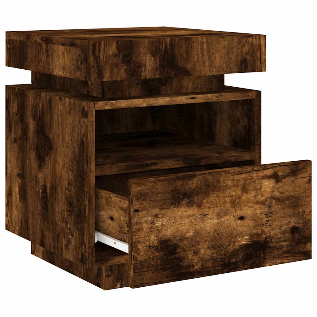 Bedside Cabinets with LED Lights 2 pcs Smoked Oak 40x39x48.5 cm