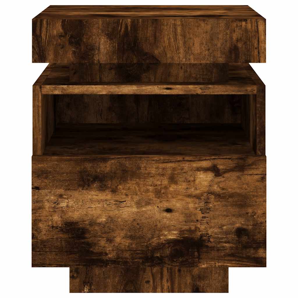 Bedside Cabinets with LED Lights 2 pcs Smoked Oak 40x39x48.5 cm