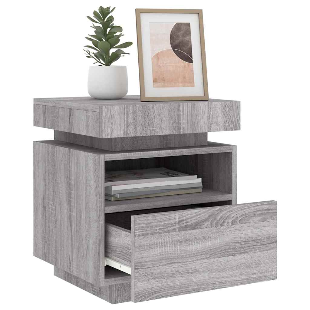 Bedside Cabinet with LED Lights Grey Sonoma 40x39x48.5 cm