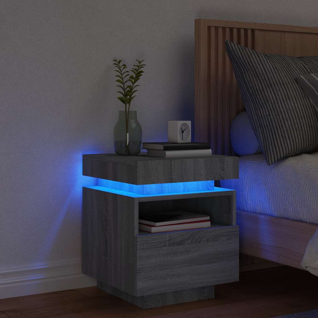 Bedside Cabinet with LED Lights Grey Sonoma 40x39x48.5 cm