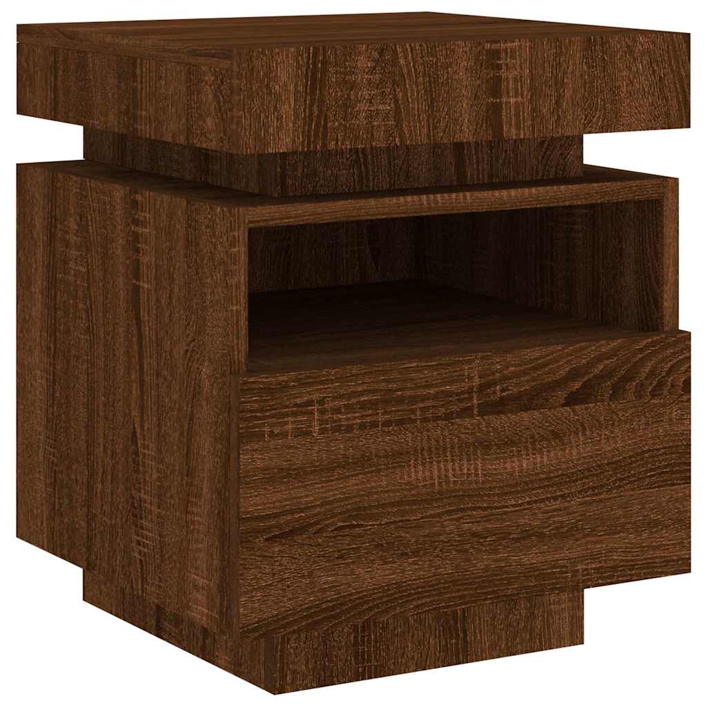 Bedside Cabinet with LED Lights Brown Oak 40x39x48.5 cm
