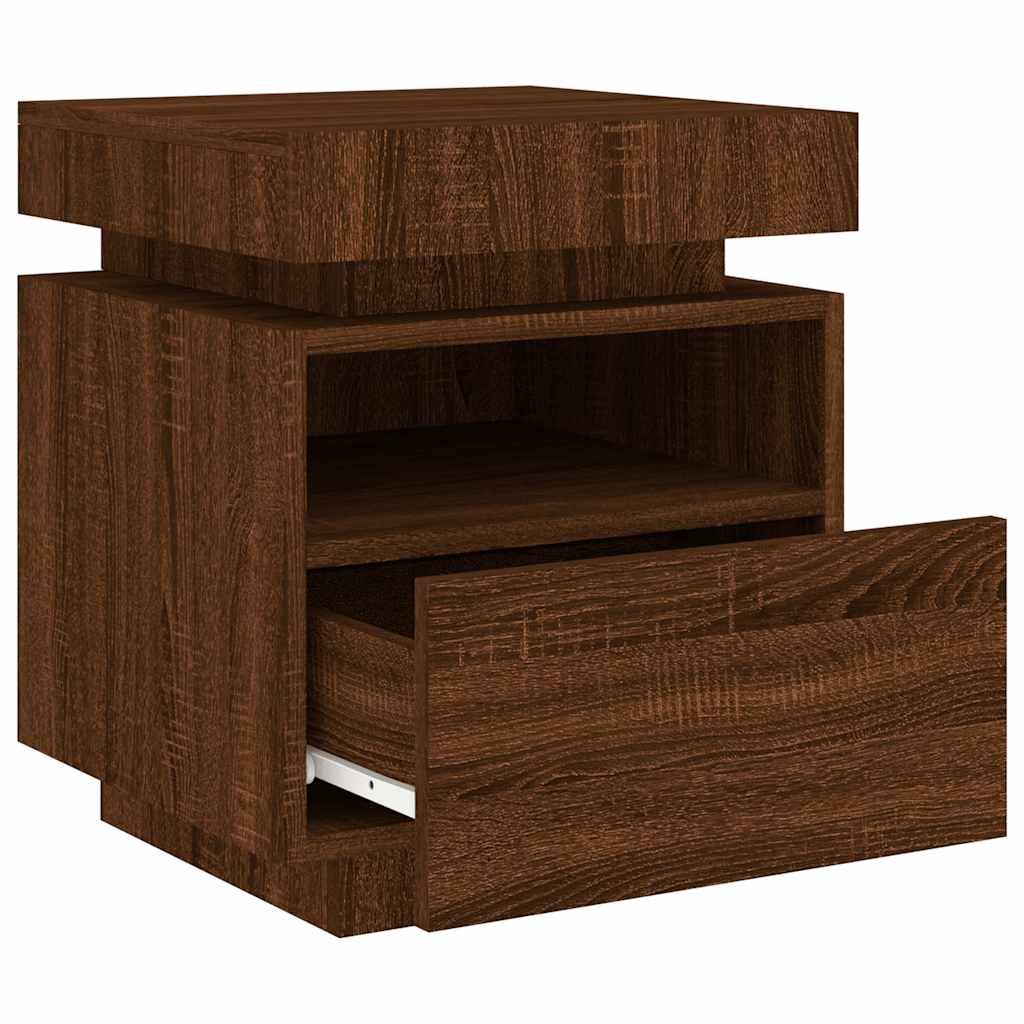 Bedside Cabinet with LED Lights Brown Oak 40x39x48.5 cm