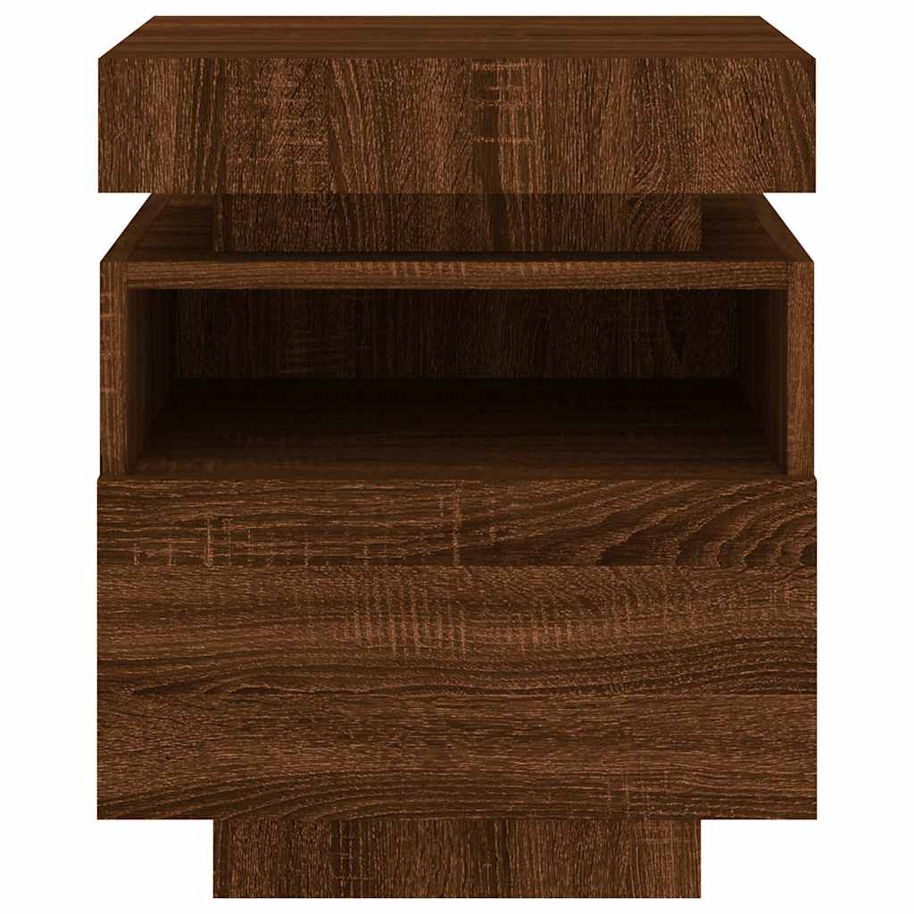 Bedside Cabinet with LED Lights Brown Oak 40x39x48.5 cm