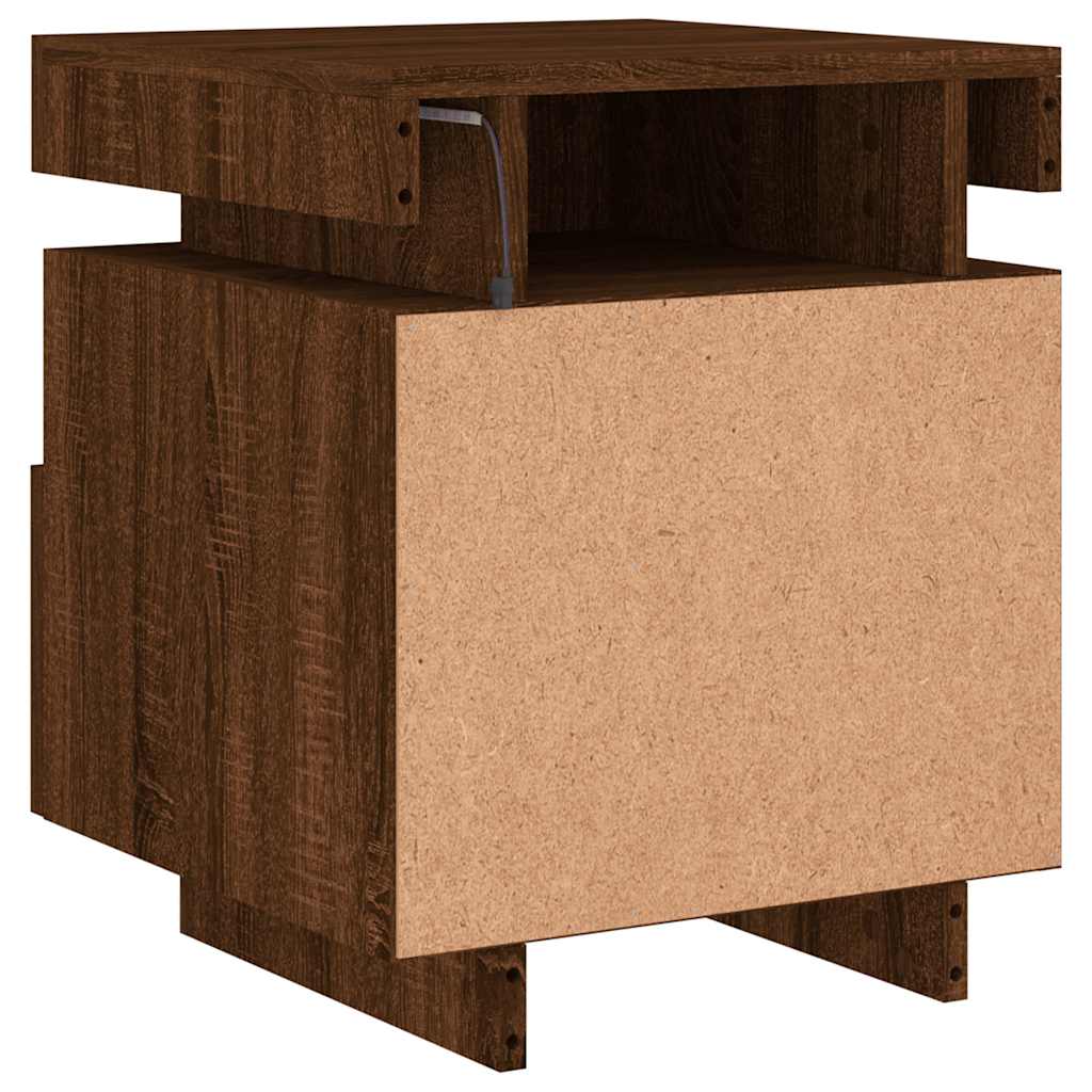 Bedside Cabinet with LED Lights Brown Oak 40x39x48.5 cm