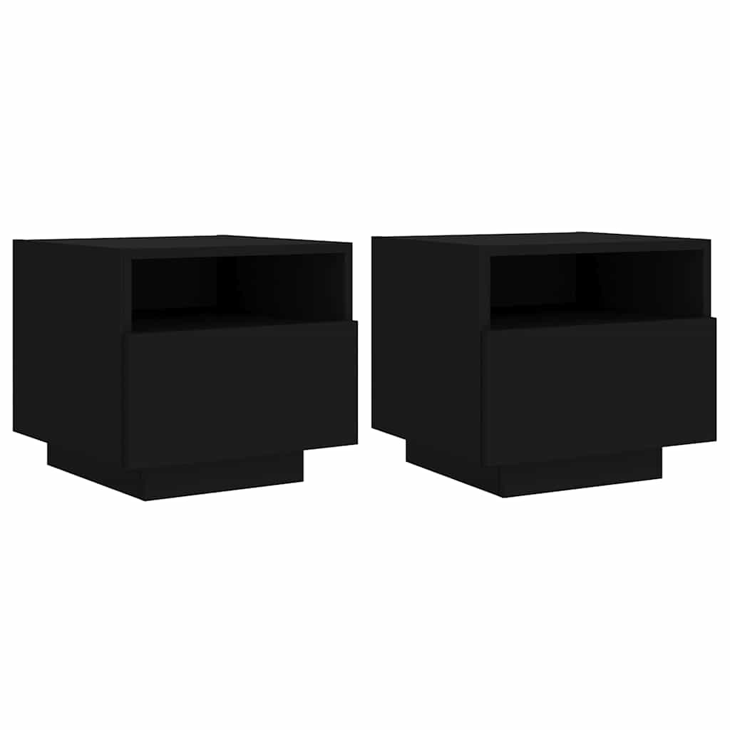 Bedside Cabinets with LED Lights 2 pcs Black 40x39x37 cm
