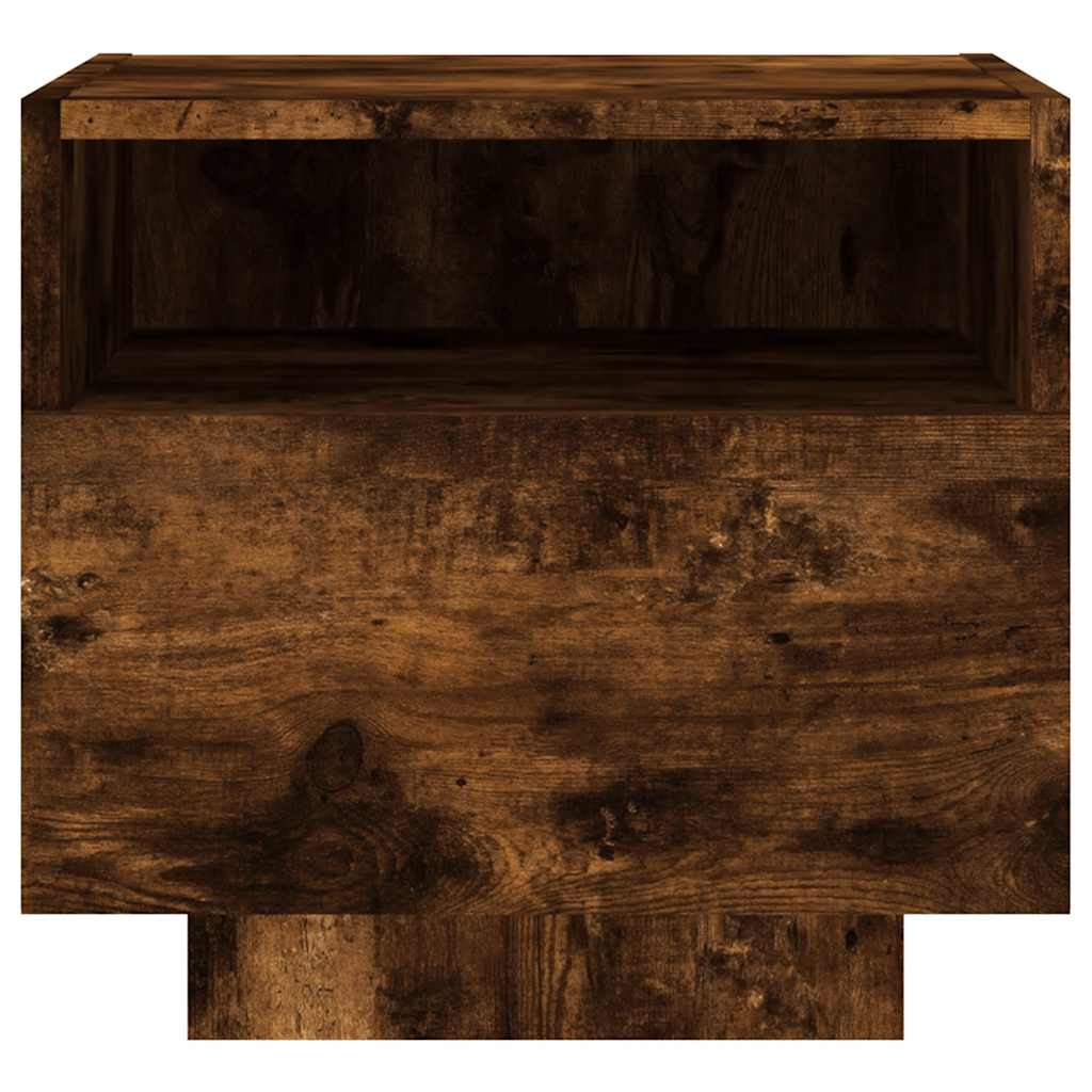 Bedside Cabinet with LED Lights Smoked Oak 40x39x37 cm