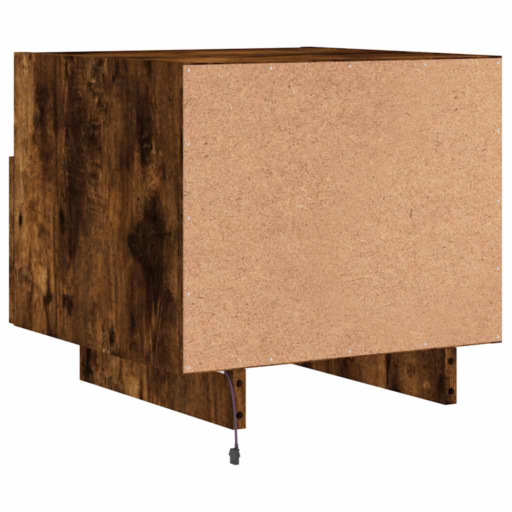 Bedside Cabinet with LED Lights Smoked Oak 40x39x37 cm