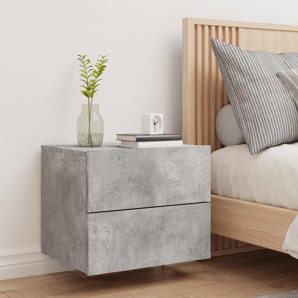 Wall-mounted Bedside Cabinet with LED Lights Concrete Gery