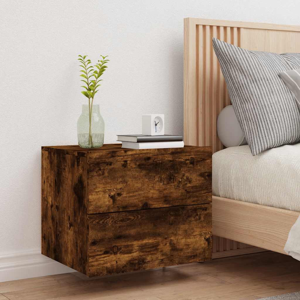 Wall-mounted Bedside Cabinet with LED Lights Smoked Oak