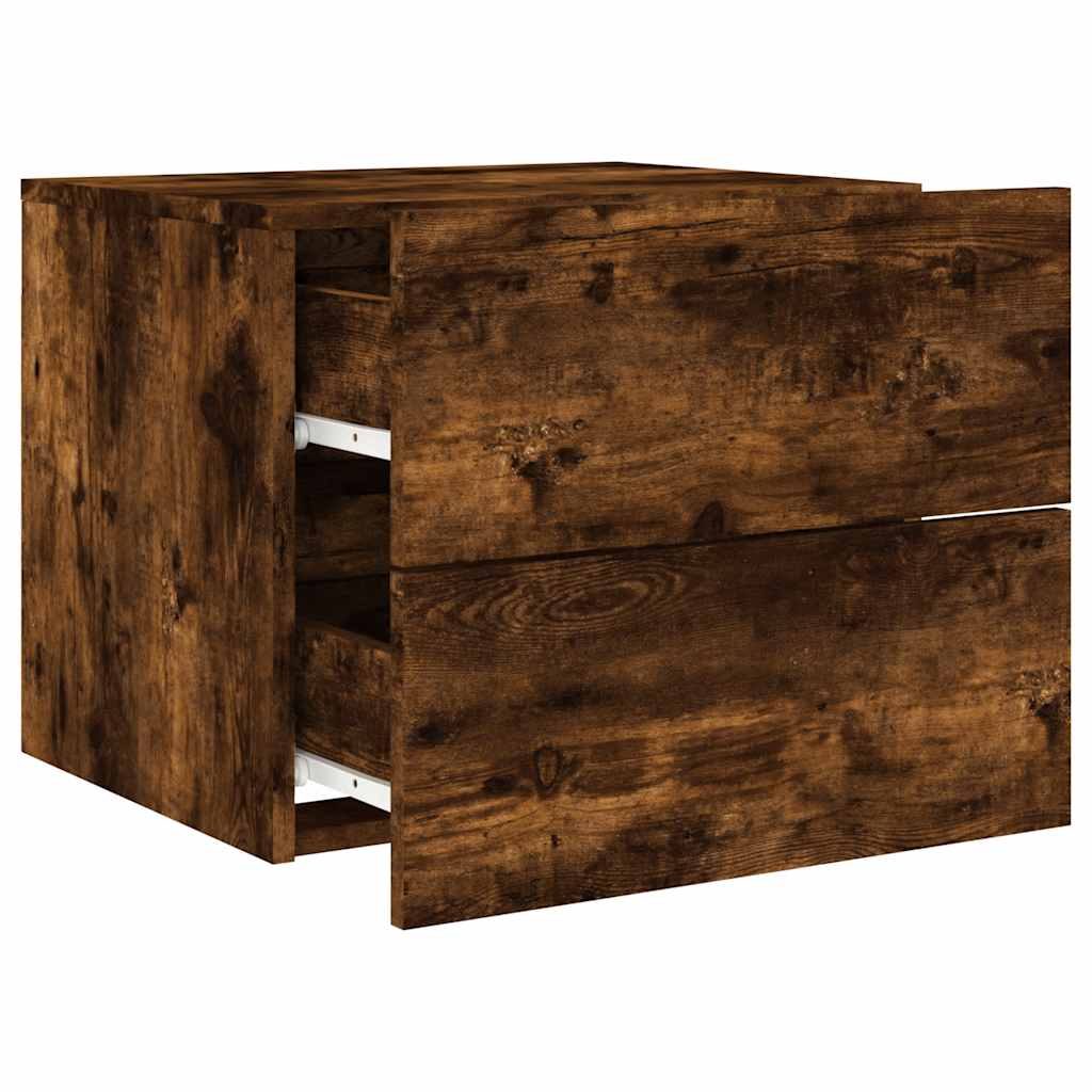 Wall-mounted Bedside Cabinet with LED Lights Smoked Oak