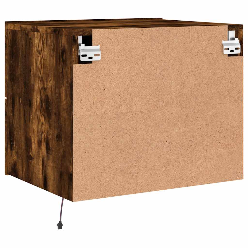 Wall-mounted Bedside Cabinet with LED Lights Smoked Oak