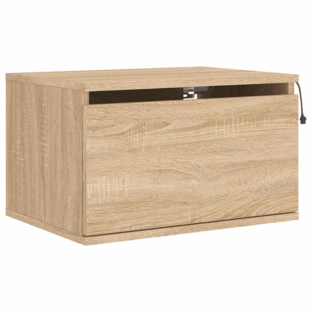 Wall-mounted Bedside Cabinet with LED Lights Sonoma Oak
