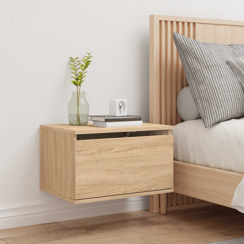Wall-mounted Bedside Cabinet with LED Lights Sonoma Oak