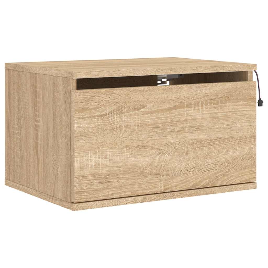 Wall-mounted Bedside Cabinets with LED Lights 2 pcs Sonoma Oak