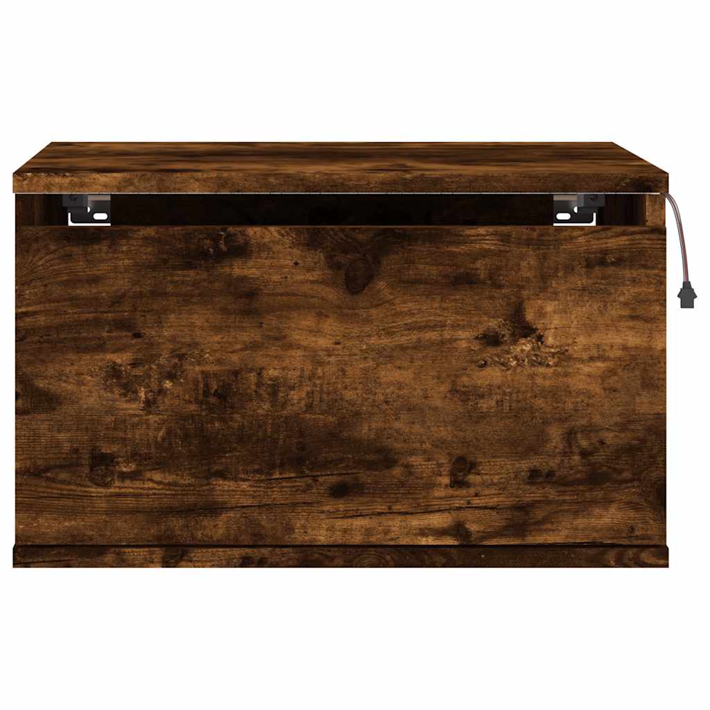 Wall-mounted Bedside Cabinet with LED Lights Smoked Oak
