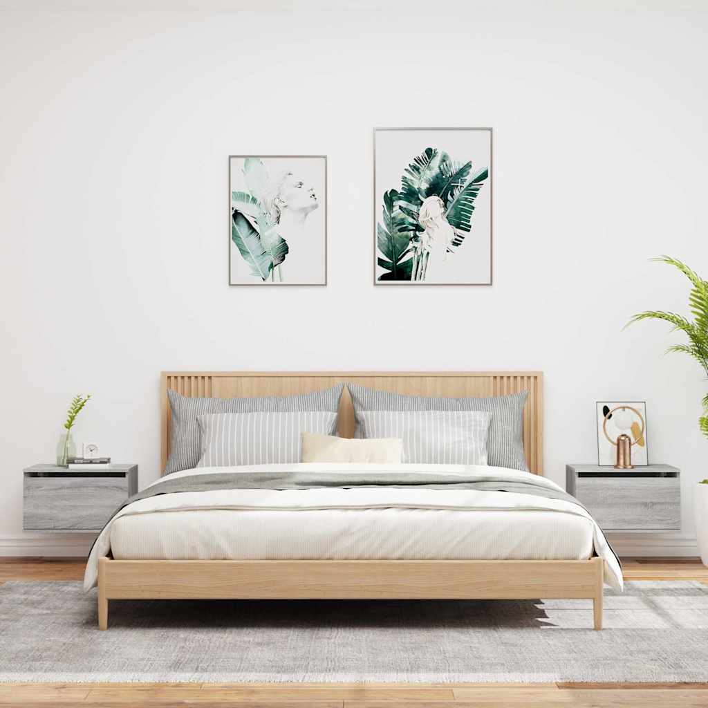 Wall-mounted Bedside Cabinets with LED Lights 2 pcs Grey Sonoma