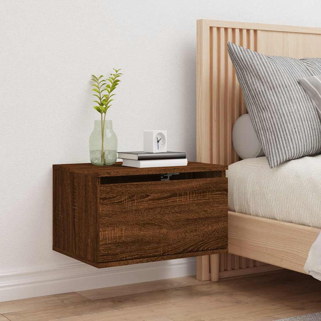 Wall-mounted Bedside Cabinet with LED Lights Brown Oak