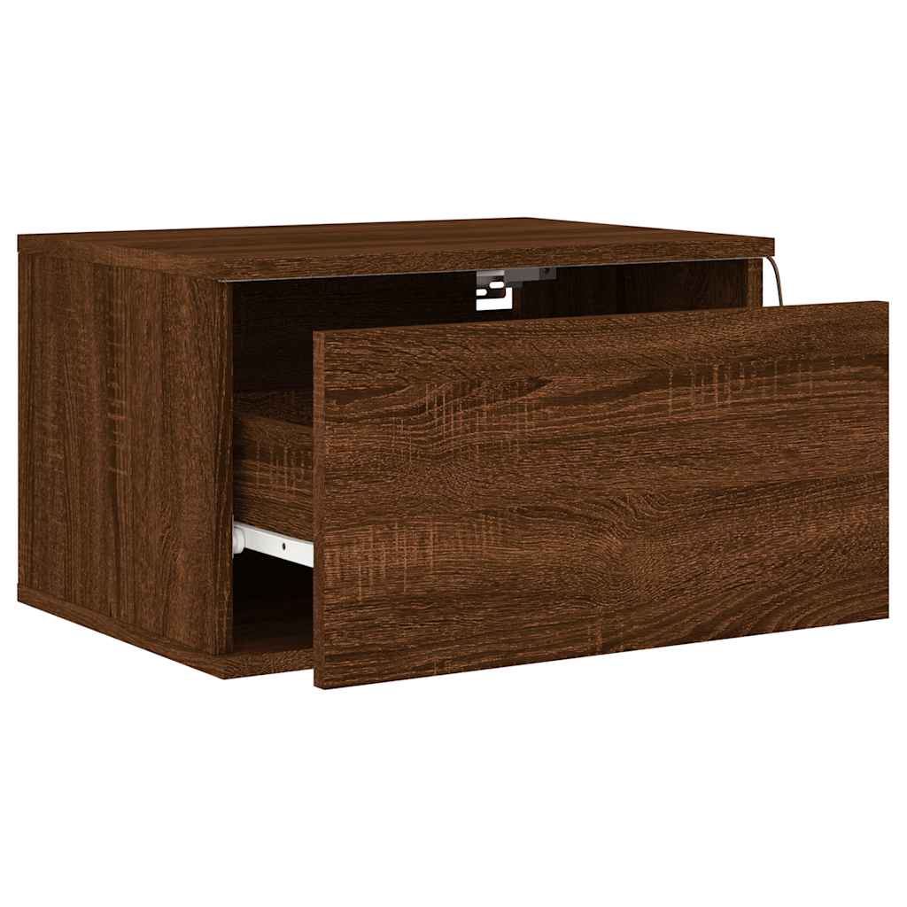 Wall-mounted Bedside Cabinet with LED Lights Brown Oak