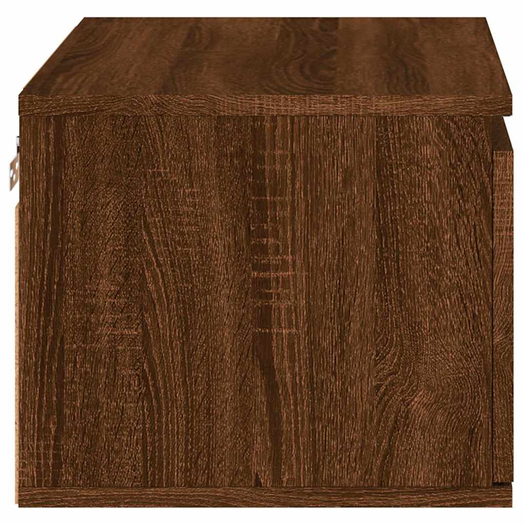 Wall-mounted Bedside Cabinet with LED Lights Brown Oak