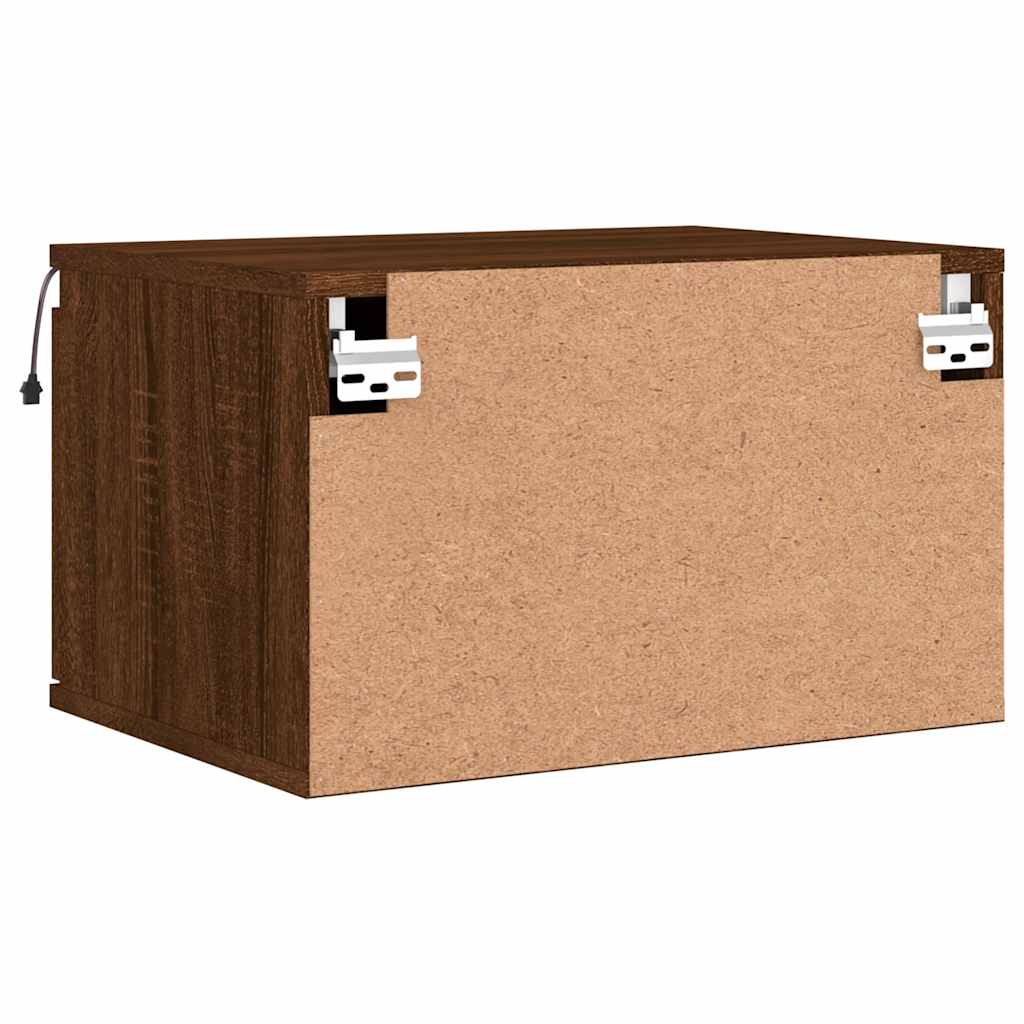 Wall-mounted Bedside Cabinet with LED Lights Brown Oak