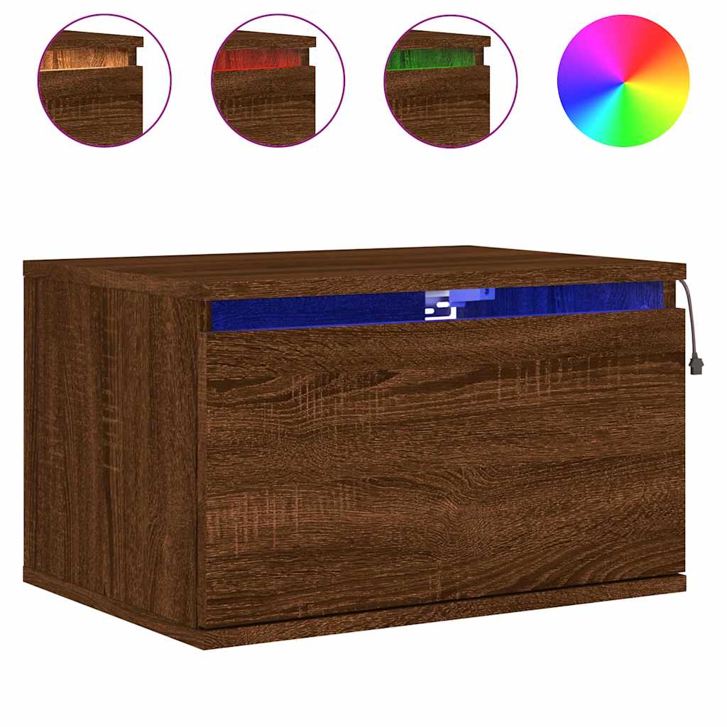 Wall-mounted Bedside Cabinets with LED Lights 2 pcs Brown Oak