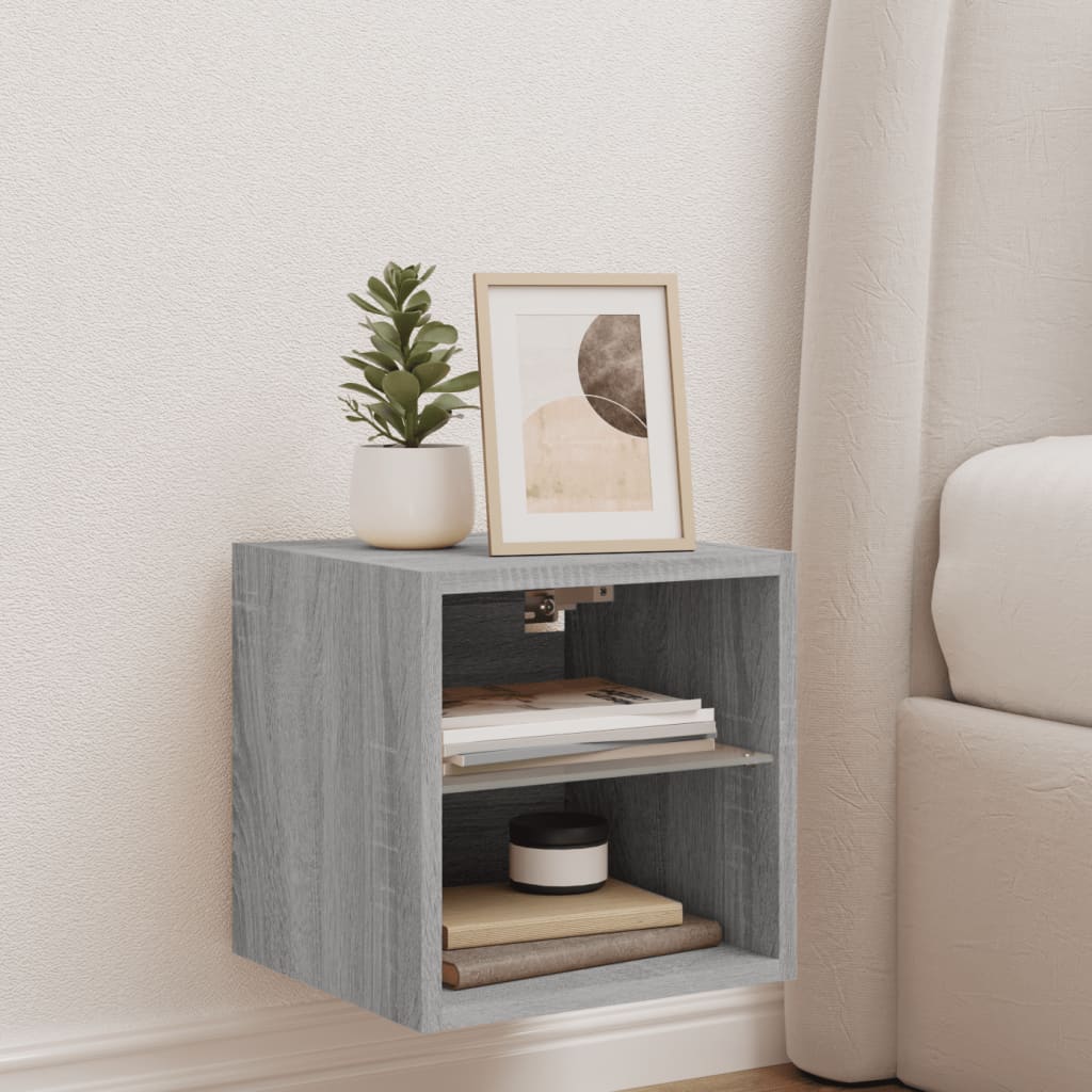 TV Wall Cabinet with LED Lights Grey Sonoma 30x28.5x30 cm