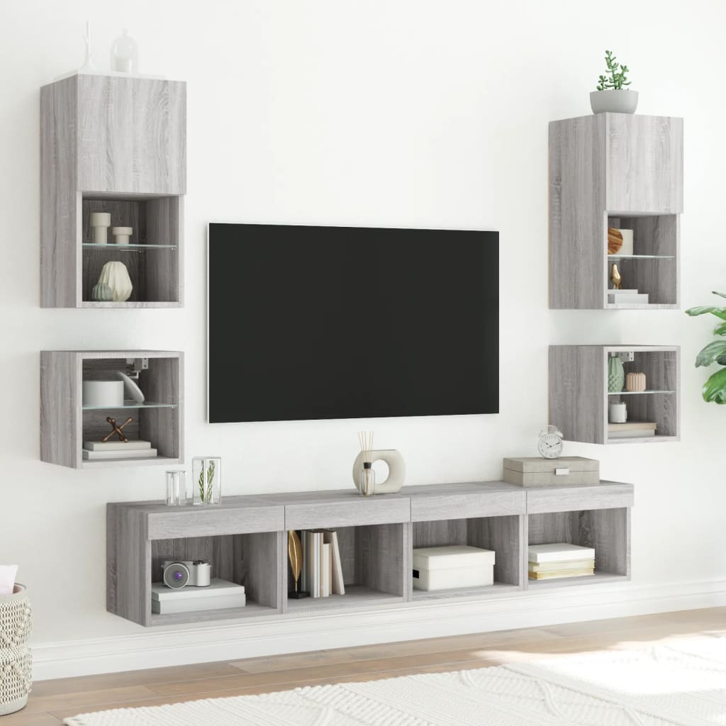 TV Wall Cabinet with LED Lights Grey Sonoma 30x28.5x30 cm