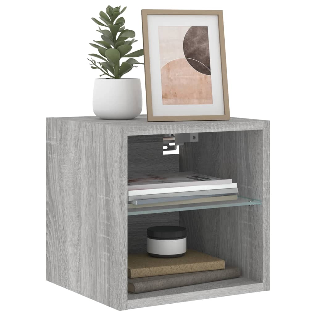TV Wall Cabinet with LED Lights Grey Sonoma 30x28.5x30 cm