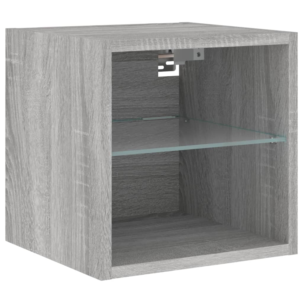 TV Wall Cabinet with LED Lights Grey Sonoma 30x28.5x30 cm