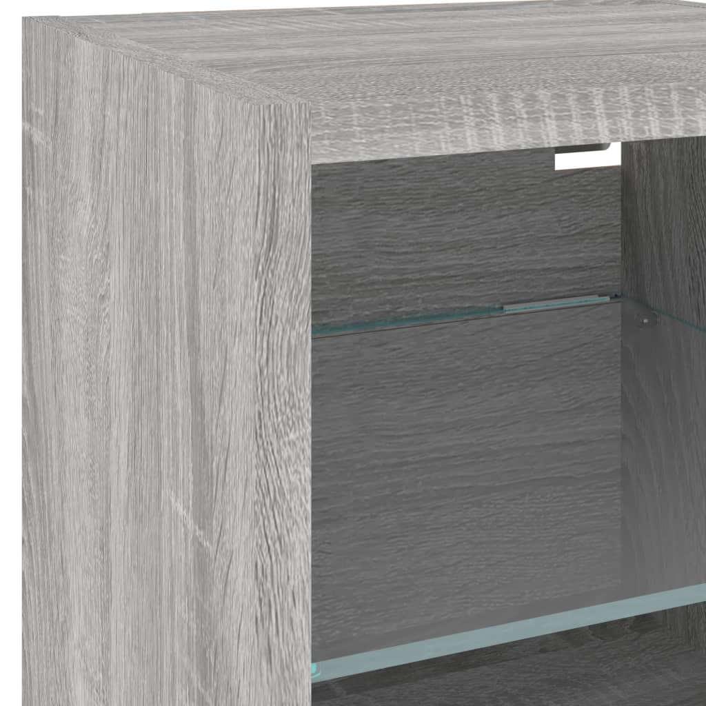 TV Wall Cabinet with LED Lights Grey Sonoma 30x28.5x30 cm