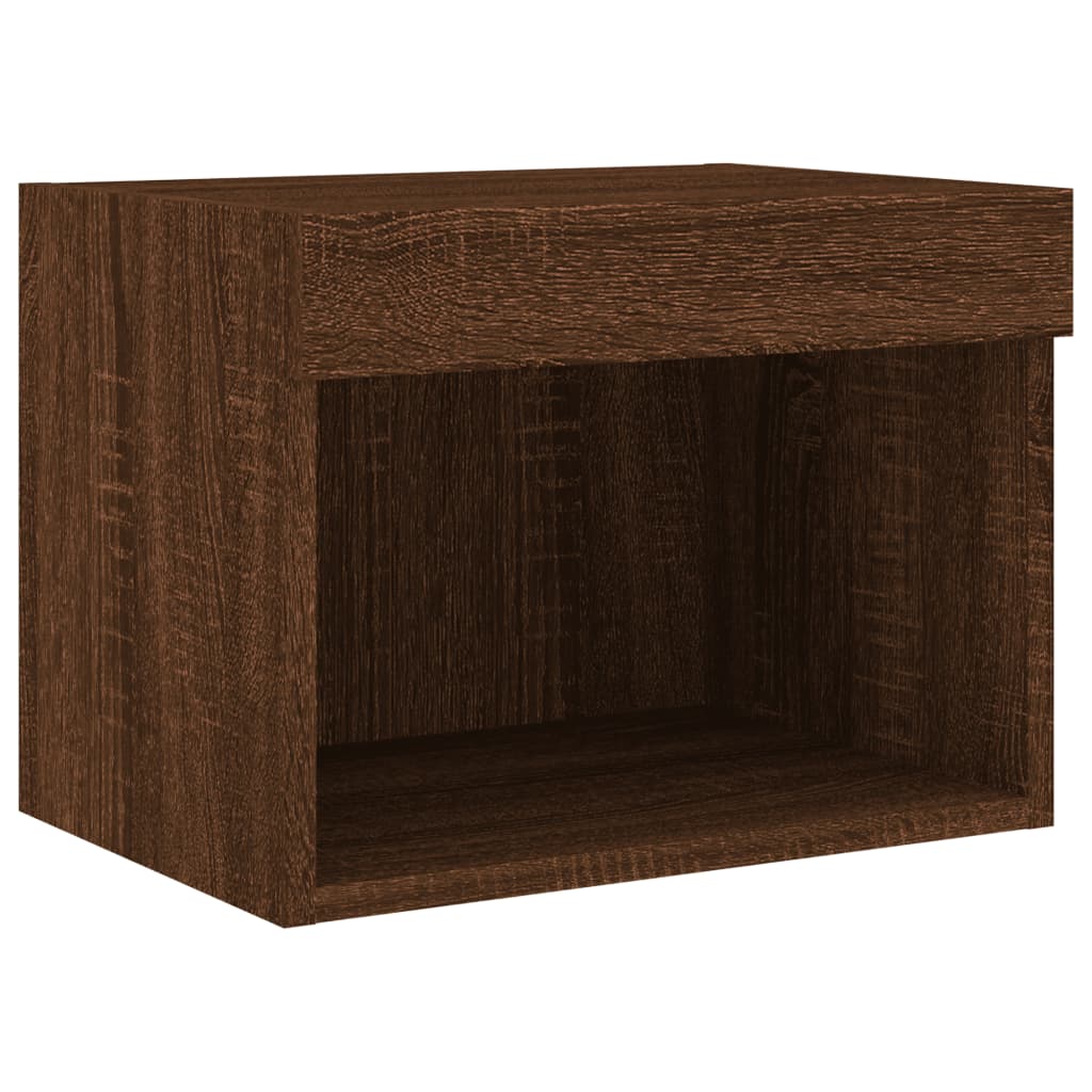 Bedside Cabinet with LED Lights Wall-mounted Brown Oak
