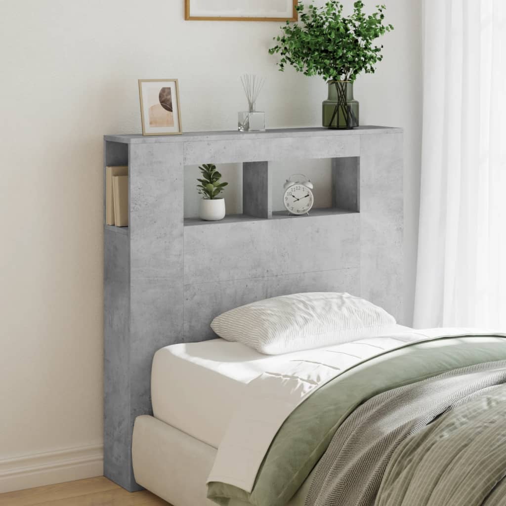 LED Headboard Concrete Grey 100x18.5x103.5 cm Engineered Wood