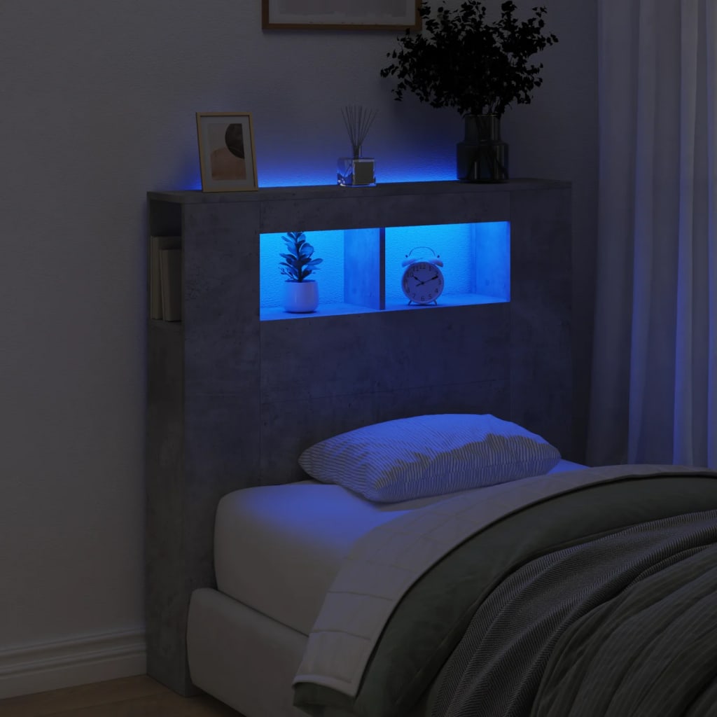 LED Headboard Concrete Grey 100x18.5x103.5 cm Engineered Wood