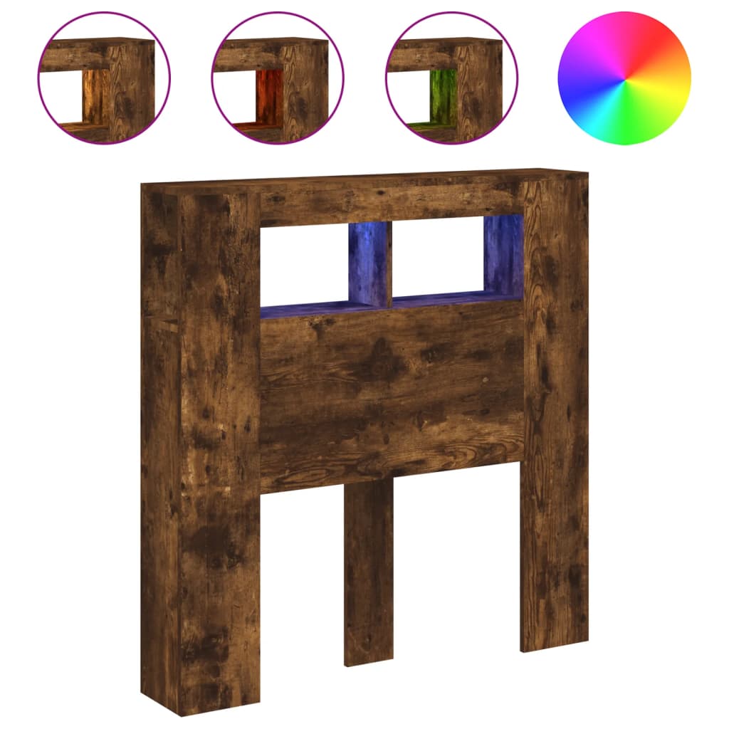 LED Headboard Smoked Oak 100x18.5x103.5 cm Engineered Wood