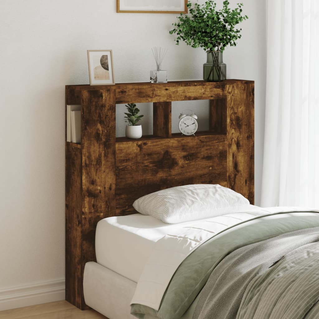 LED Headboard Smoked Oak 100x18.5x103.5 cm Engineered Wood