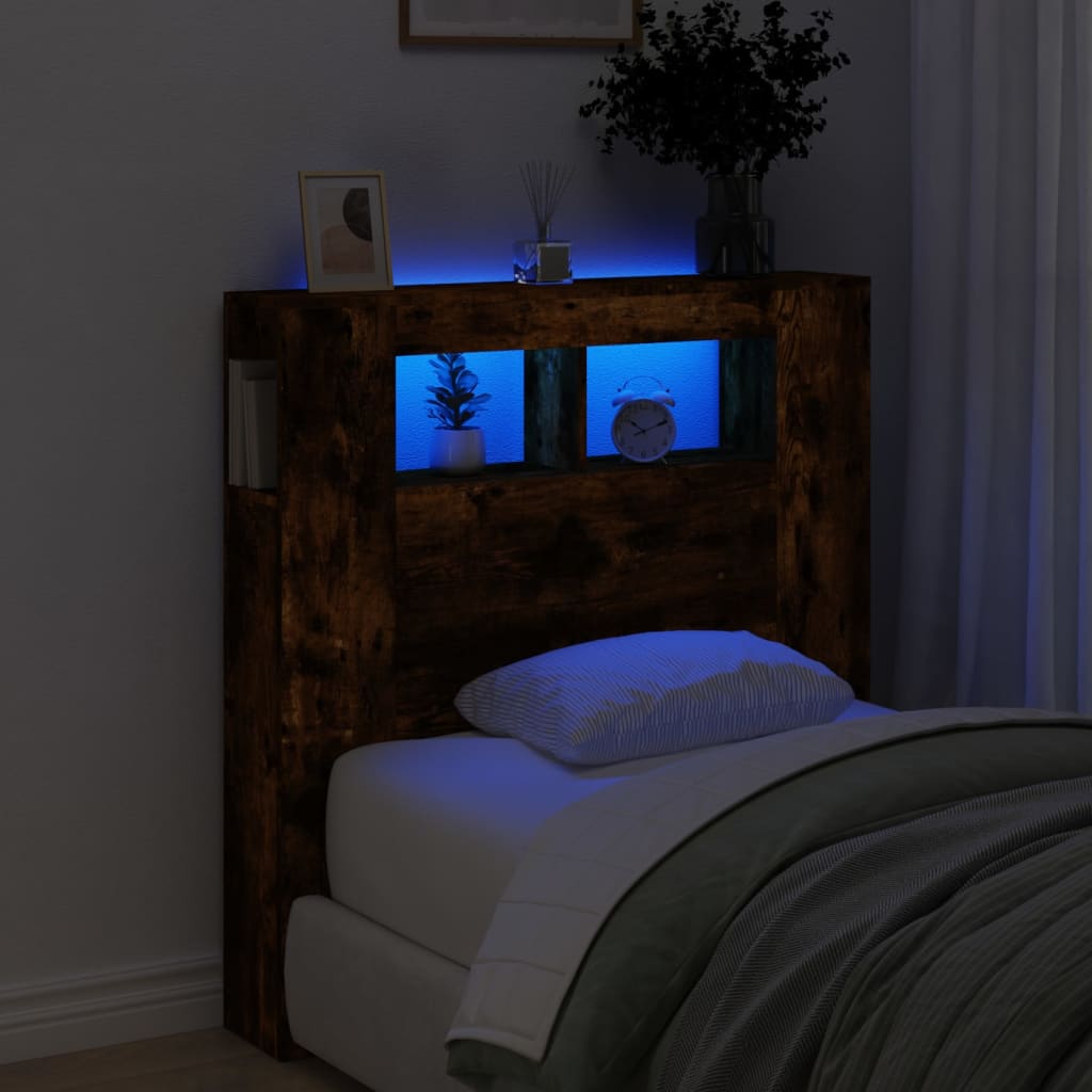 LED Headboard Smoked Oak 100x18.5x103.5 cm Engineered Wood