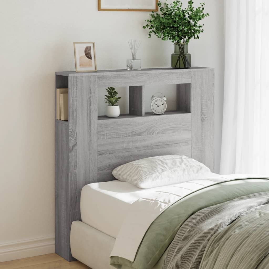 LED Headboard Grey Sonoma 100x18.5x103.5 cm Engineered Wood