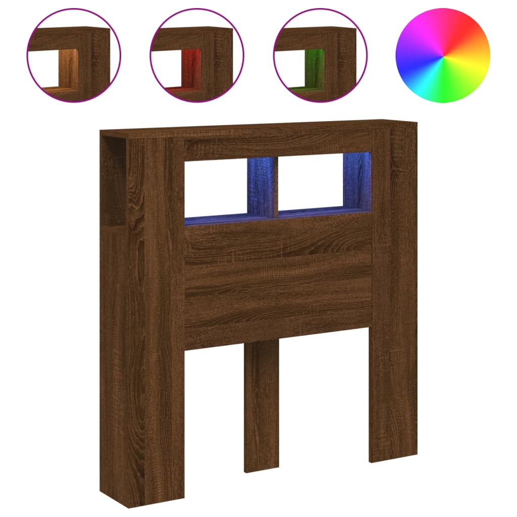 LED Headboard Brown Oak 100x18.5x103.5 cm Engineered Wood