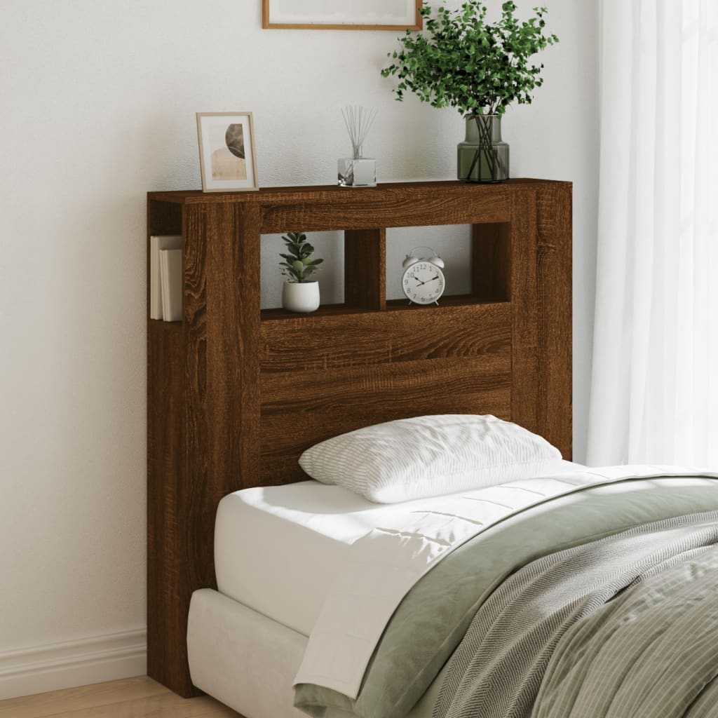 LED Headboard Brown Oak 100x18.5x103.5 cm Engineered Wood