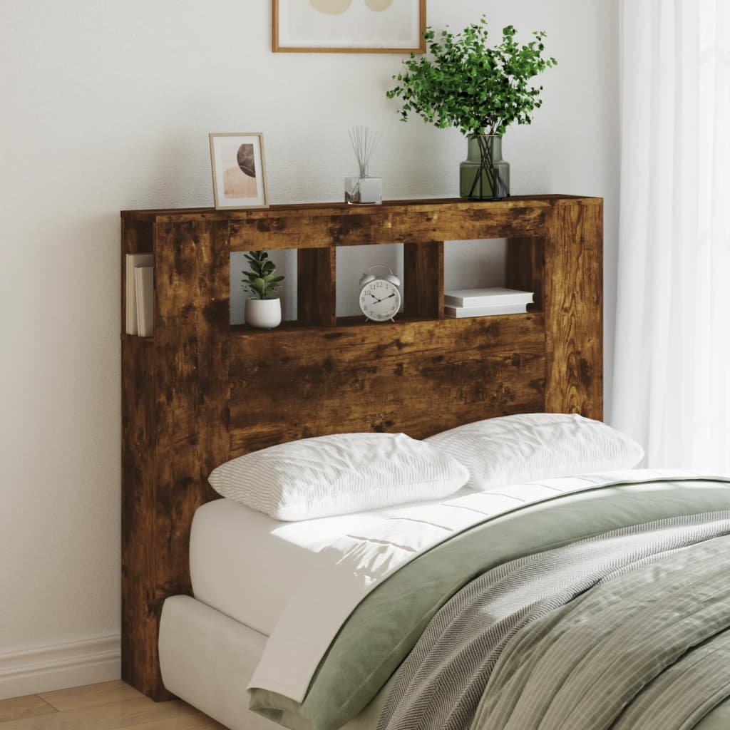 LED Headboard Smoked Oak 120x18.5x103.5 cm Engineered Wood
