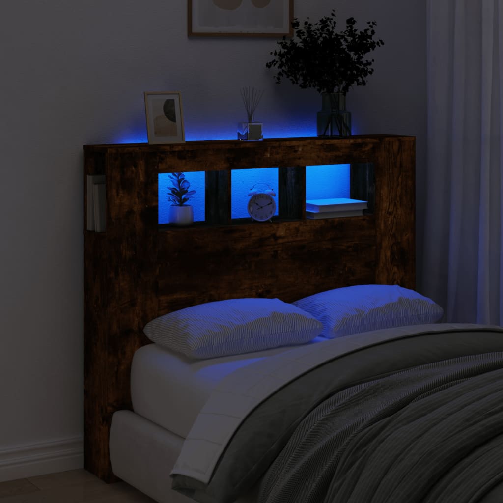 LED Headboard Smoked Oak 120x18.5x103.5 cm Engineered Wood