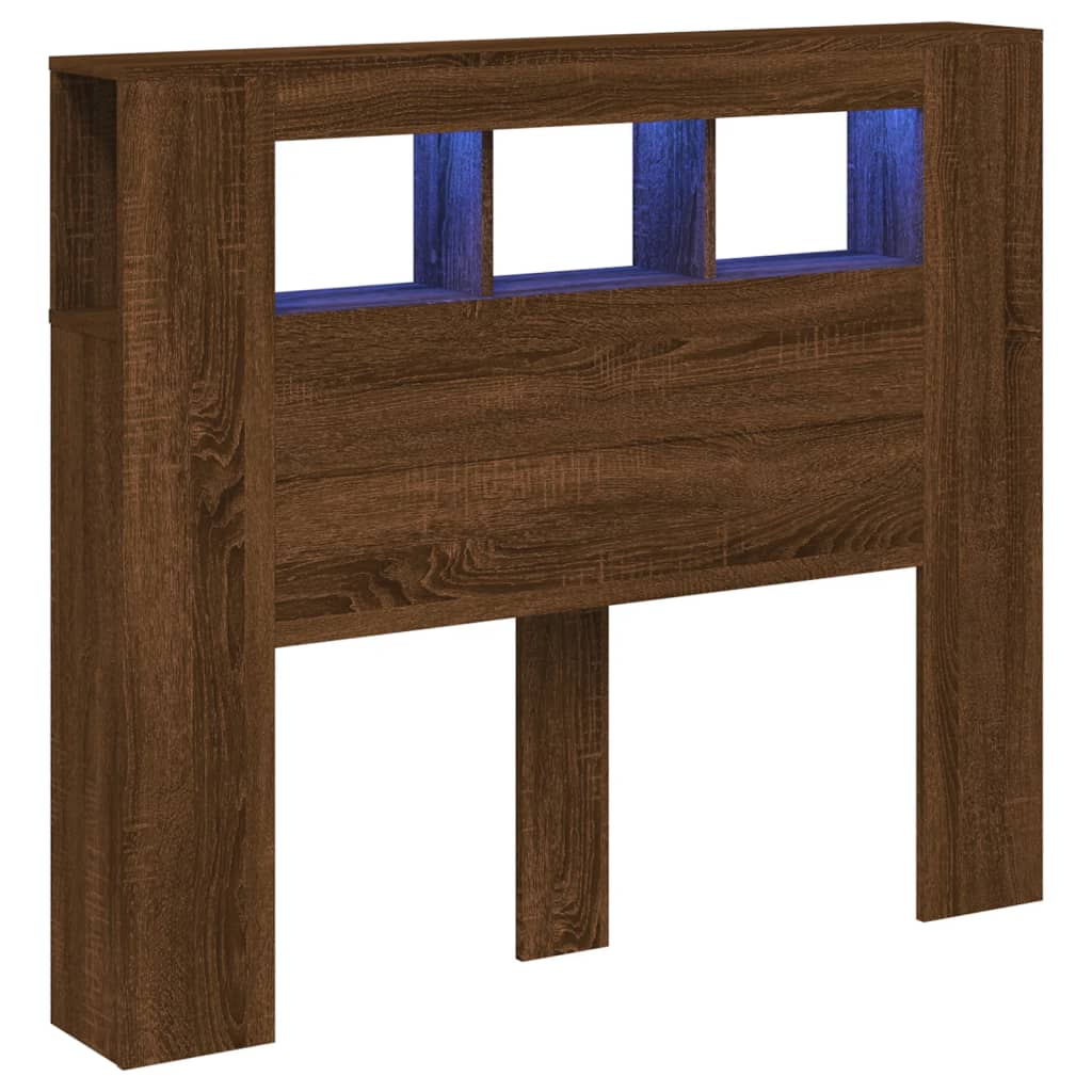 LED Headboard Brown Oak 120x18.5x103.5 cm Engineered Wood
