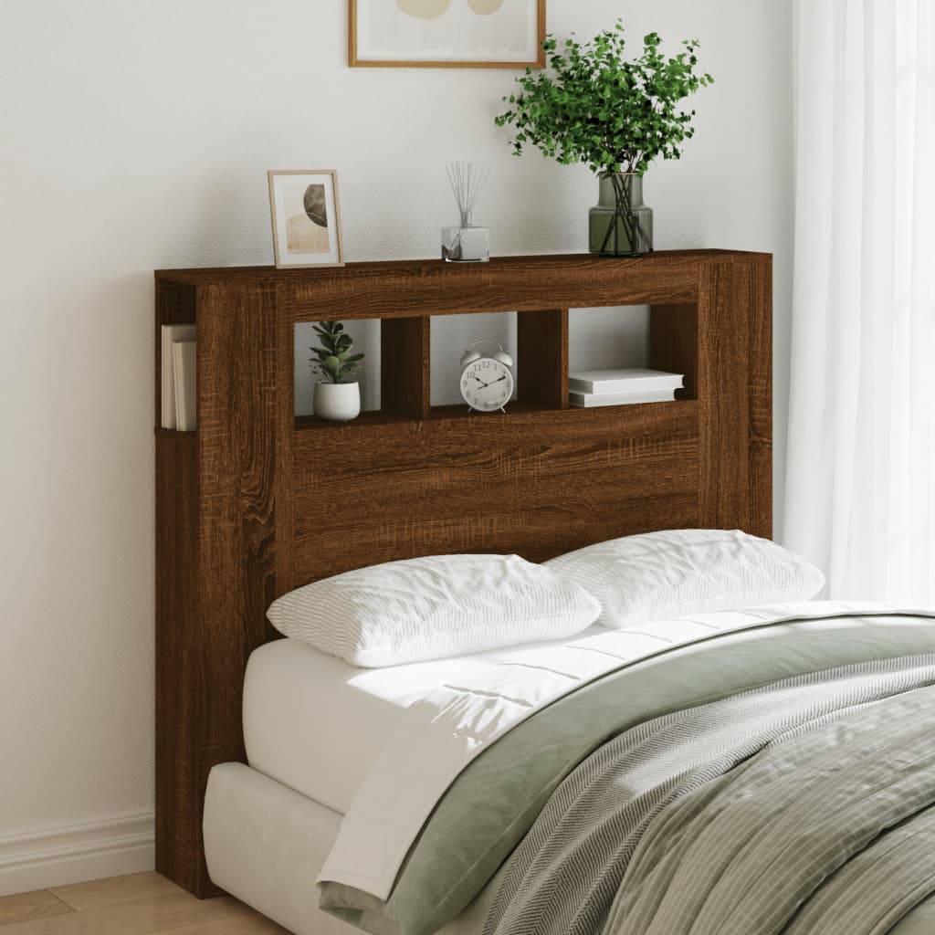 LED Headboard Brown Oak 120x18.5x103.5 cm Engineered Wood