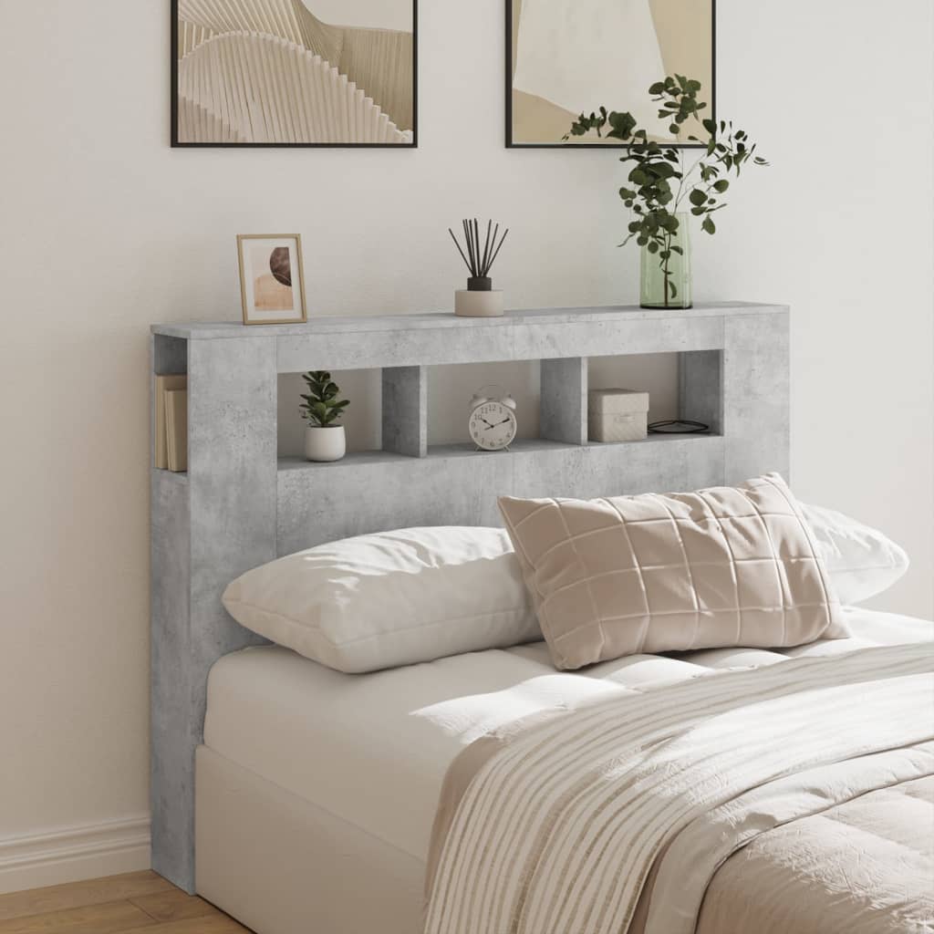 LED Headboard Concrete Grey 140x18.5x103.5 cm Engineered Wood