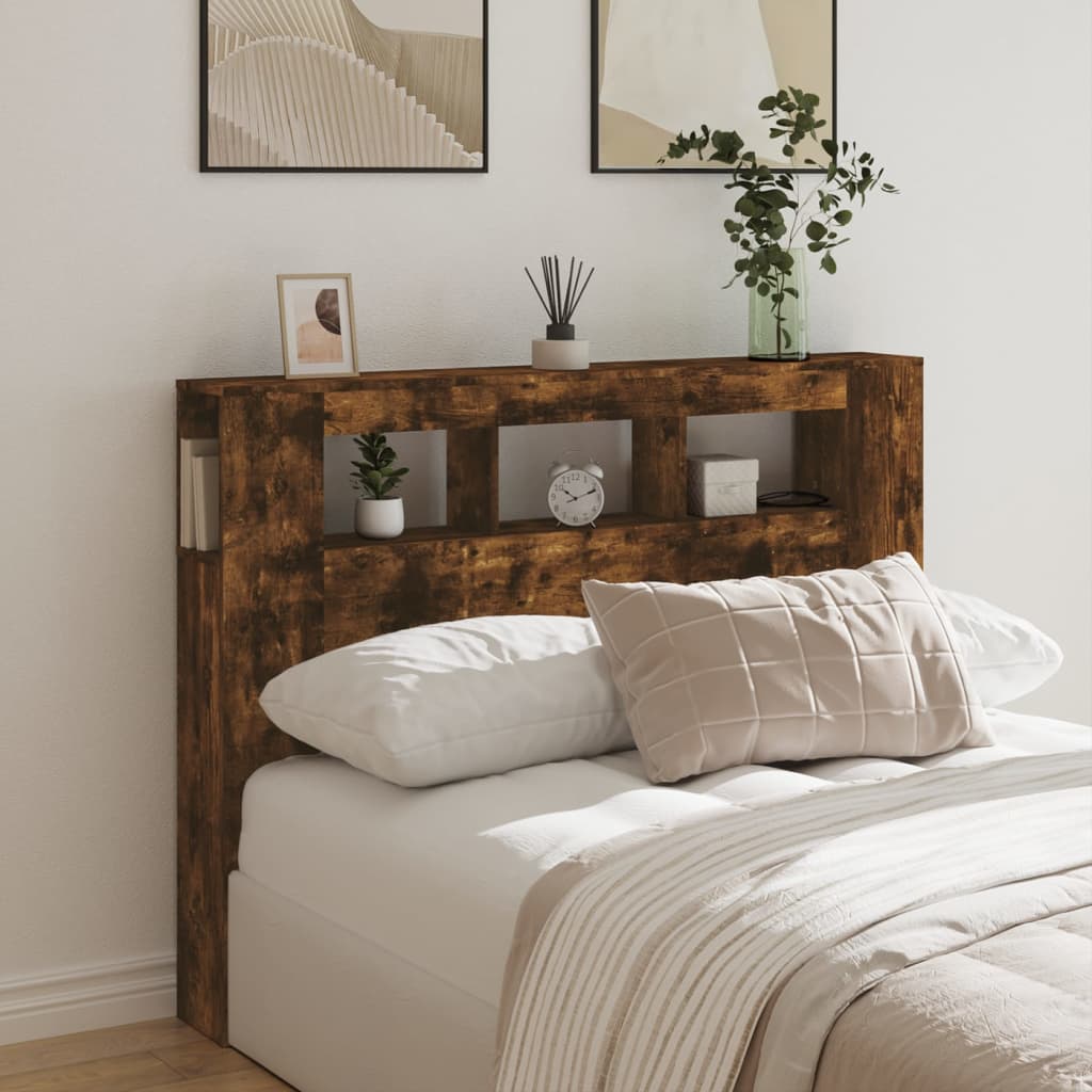 LED Headboard Smoked Oak 140x18.5x103.5 cm Engineered Wood
