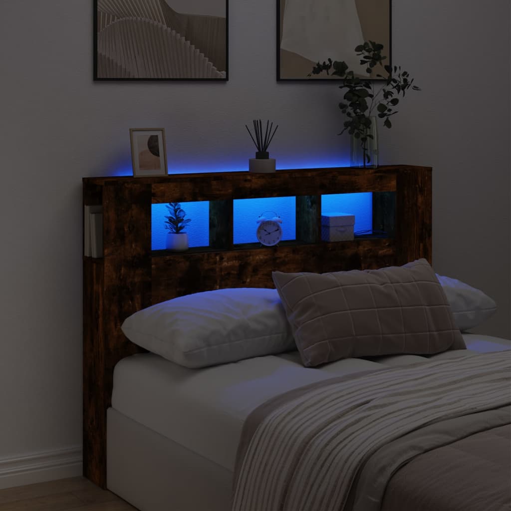 LED Headboard Smoked Oak 140x18.5x103.5 cm Engineered Wood