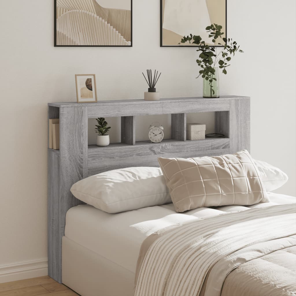 LED Headboard Grey Sonoma 140x18.5x103.5 cm Engineered Wood