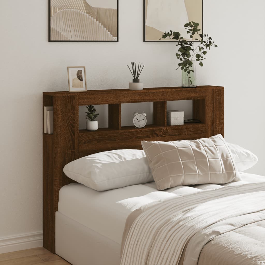LED Headboard Brown Oak 140x18.5x103.5 cm Engineered Wood
